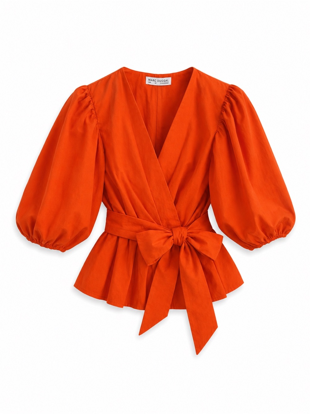 MAC DUGGAL SUNSET PUFF-SLEEVE DESIGNER  LUXURY WRAP BLOUSE SZ L - Picture 4 of 5